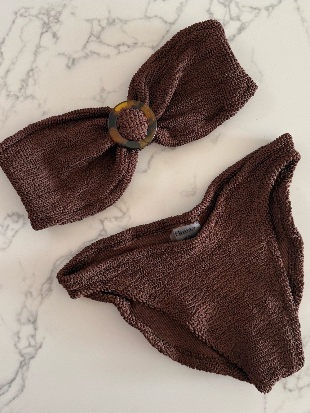 Hunza G Strapless Bandeau Bikini SET - Metallic Chocolate - One Size